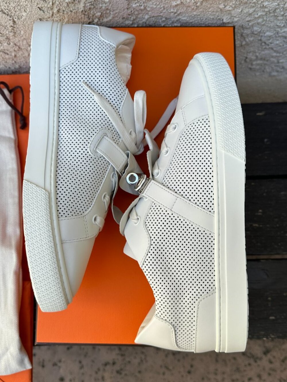 Hermès Day Perforated Leather Sneakers EU 40.5 / Men's US 7.5 - New - Picture 5 of 7